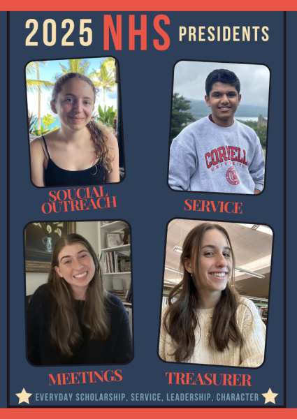 The National Honors Society members elected Lucy Fischer ’25, Srish Popuri ’25, Megan Sargent ’25 and Kate Rodriguez ’25 as the Presidents of Social Outreach, Service, Meetings and Treasurer. They bring innovative ideas to strengthen NHS’s impact at Staples and throughout the community