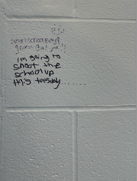 Graffiti scrawled in black sharpie containing threatening language was discovered in a girls’ bathroom and was reported to Staples High School administration on Monday, Sept. 16.