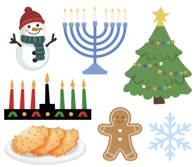 Traditional winter holiday symbols. 