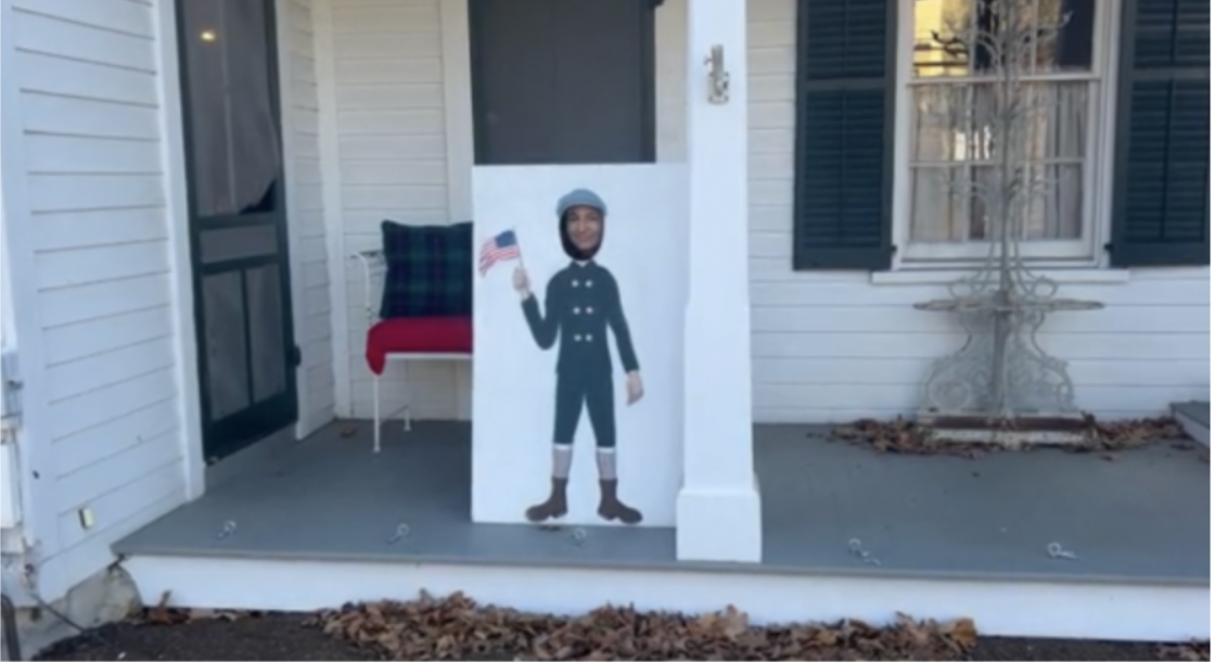 Aside from decorating gingerbread men, the Westport Museum also has other fun activities to do this holiday season, including posing by the photo stand-in.