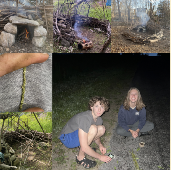 Using bushcraft techniques, Miezko Solowinski ’25 creates cordage and bushcraft shelter using natural fibers and materials.